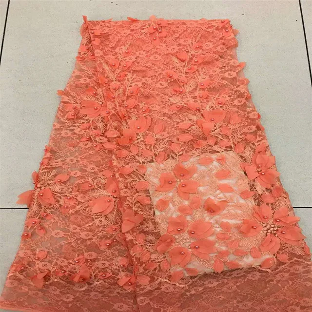 

Bridal Nigerian Wedding Lace Materials 3D Lace Fabric High Quality 2018 African Lace Fabric On Sale Beads Lace Fabric
