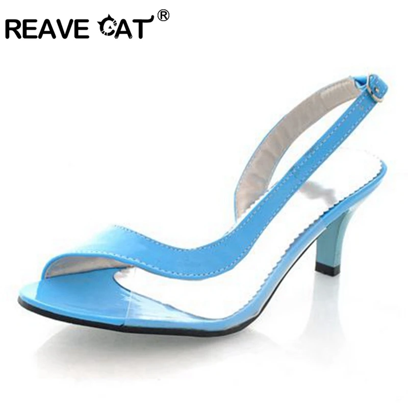 

REAVE CAT Big size 43 Vintage Mid Heel Gladiator Open toe PVC Clear transparent Sandals Thin Heel Summer Shoes for Women RL711