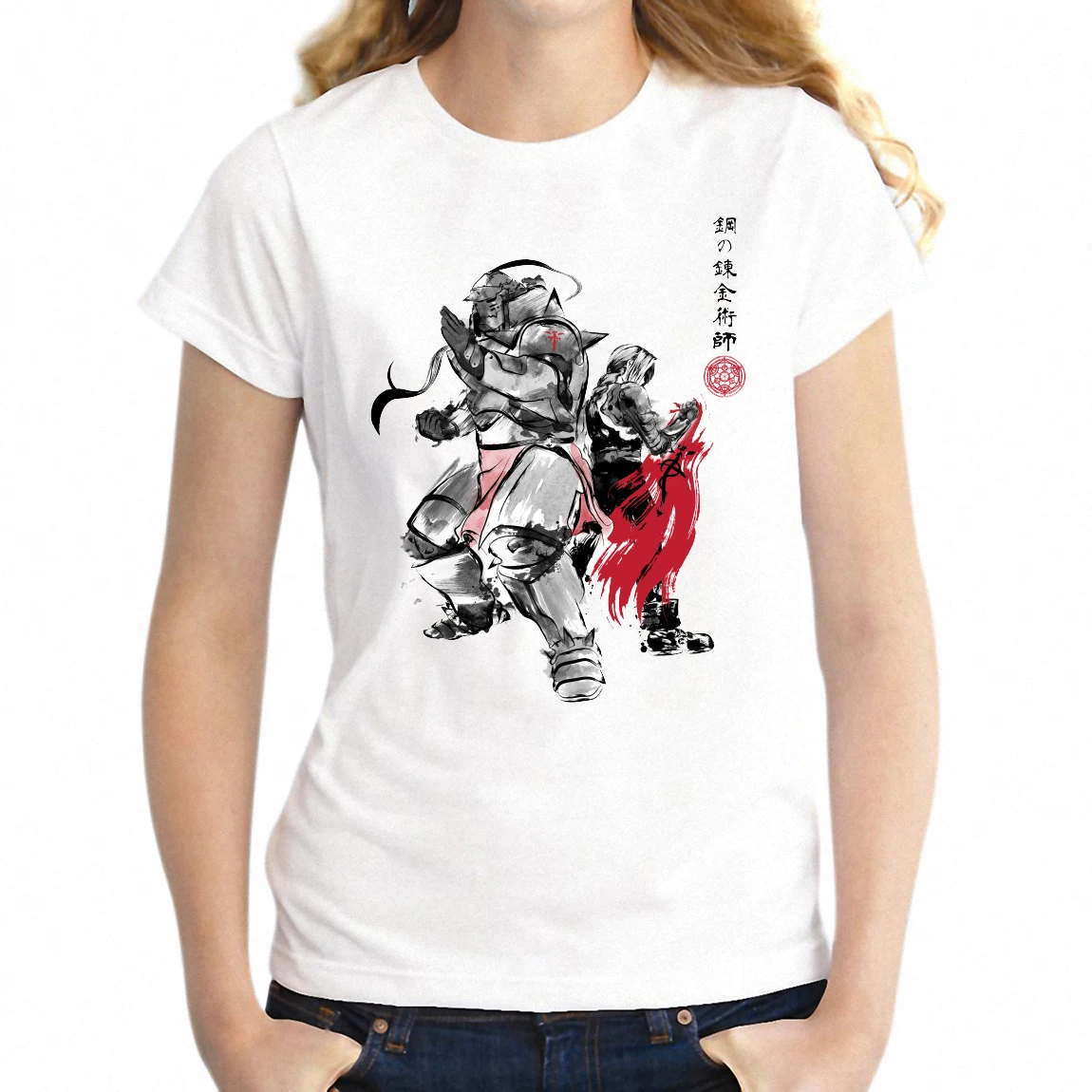 

fashion Women's short sleeve T-shirt FullMetal Alchemist Edward and Alphonse Awesome Anime Girl tshirt Harajuku hip hop tees top
