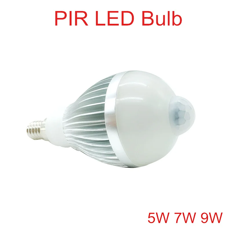 5 Вт 7 Вт 9 Вт PIR светодиодный лампы AC110V-240 E14 движения Сенсор светодиодный Открытый легкий и теплый белый/холодный whtie PIR светодиодный лампы