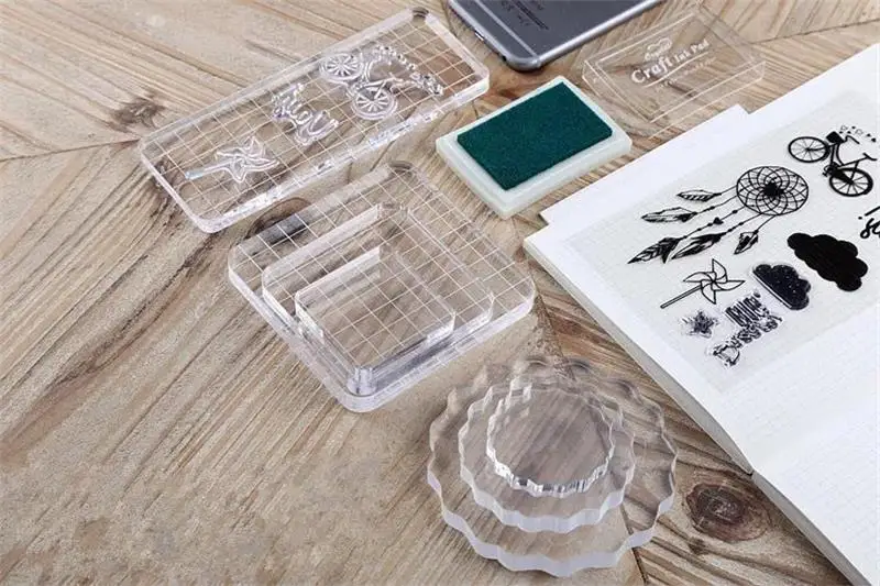 Clear Acrylic Scrapbook Clear Stamp Board Square Hands Press Handle Tool For Stamps DIY Craft 1PC Different Size