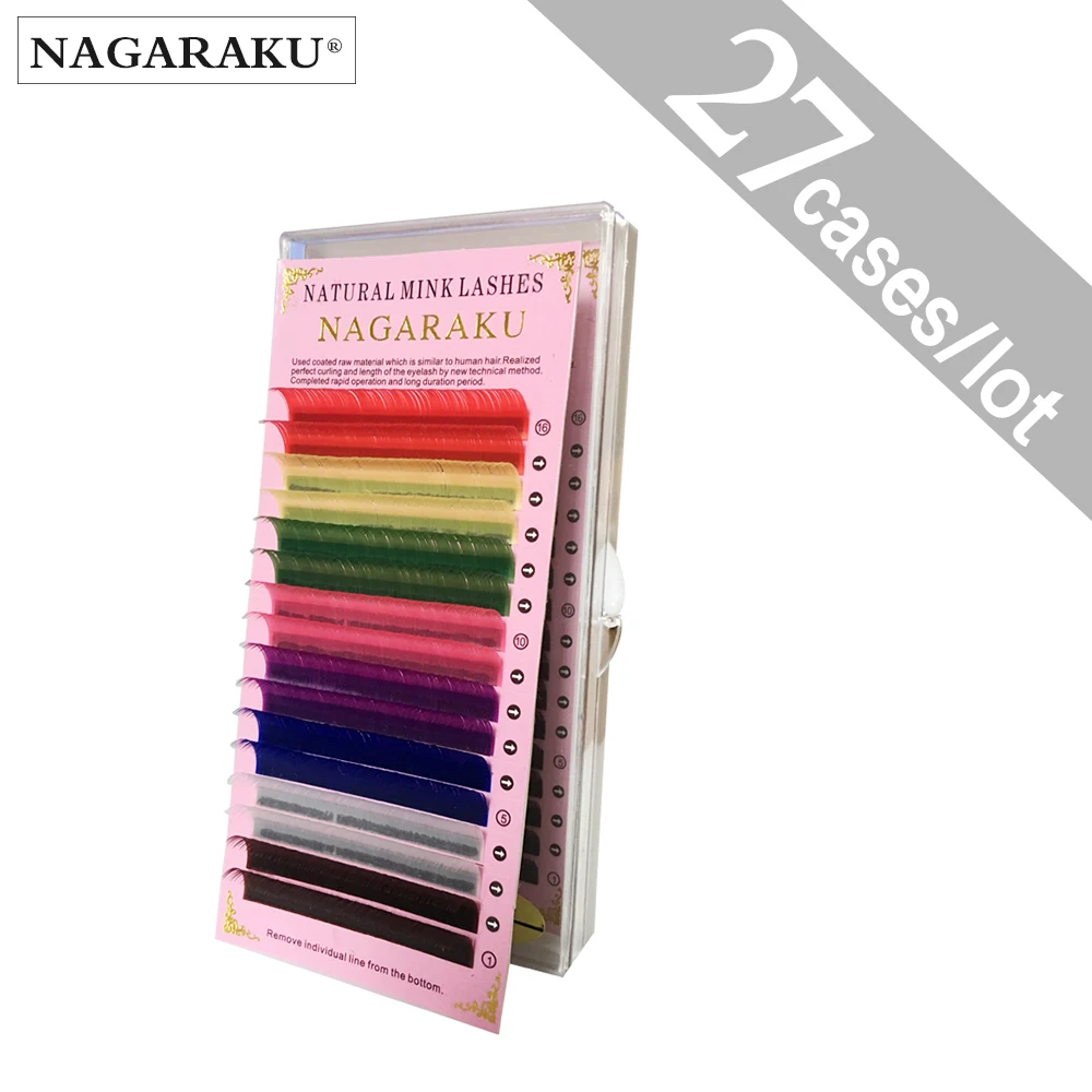 

NAGARAKU 27cases 8 Colors Rainbow Colored Eyelash Extensions Faux Mink color eyelashes colorful cilia eyelash extension 16 lines