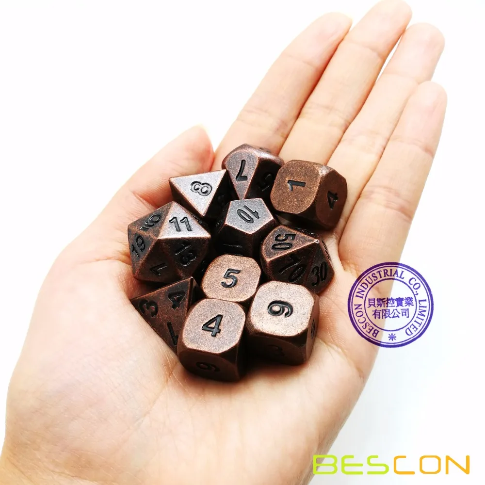 Bescon 10 шт. набор античных медных твердых металлических многогранных D& D игральных костей, набор старых медных металлических ролевых игр 7+ 3 дополнительных D6 s