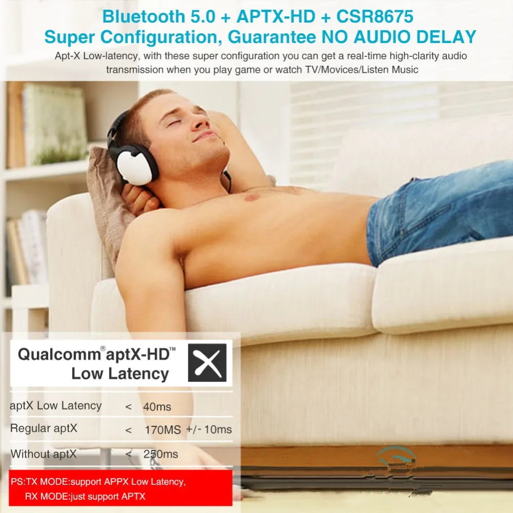 Автоматическое включение, обновленный V5.0 беспроводной Bluetooth приемник aptX HD музыкальный приемник передатчик аудио 2 в 1 адаптер Aux приемник