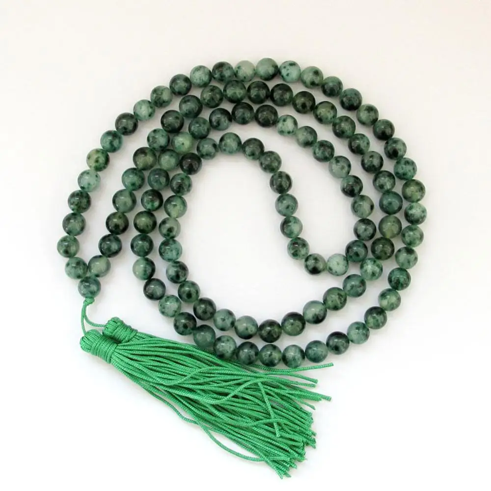 

8mm Tibet Buddhist 108 Jade Prayer Beads Mala Necklace #@
