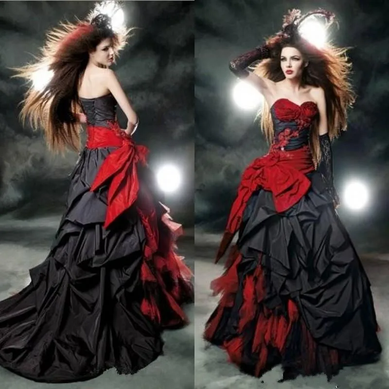 Red and black ball gown wedding dresses 2017 hot sale