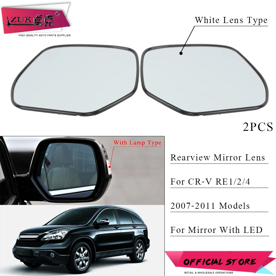 

2PCS Left & Right Side Heated Exterior Rearview Mirror Lens Glasses For HONDA CRV CR-V 2007 2008 2009 2010 2011 White Color Lens