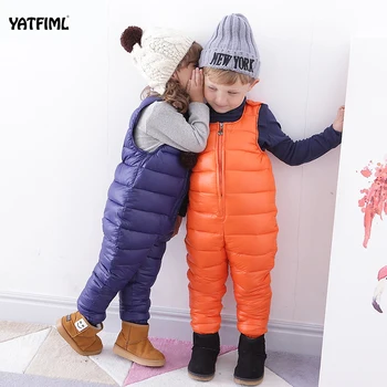 

YATFIML 2017 winter children kids duck down bib pants overalls toddler baby boys girls thick warm trousers bebe clothes