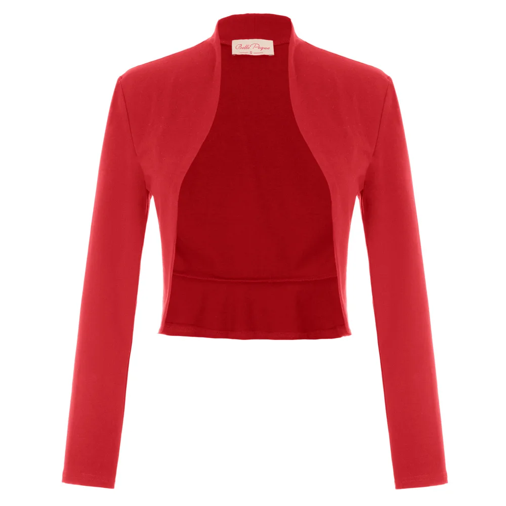 BP Женское пальто, винтажное, длинный рукав, открытая спереди, Женская куртка, гофрированный подол, хлопковое болеро, болеро - Цвет: Red