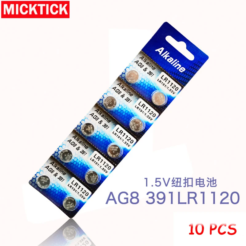 

new 10pcs/lot AG8 LR1120 391 381 1.5V Alkaline Button Cell Coin Battery Wholesales Disposable Watch Batteries