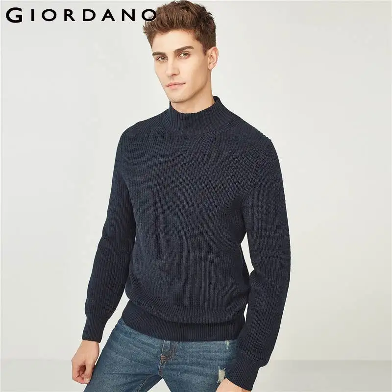 Giordano Men Sweater Men Pullover Thickened Cotton Mockneck Long ...