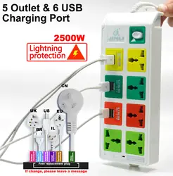 AU ЕС, США, Великобритании 100 ~ 240 В 10A электрической розетки переключатель разъем база с 5 выход и 6 USB