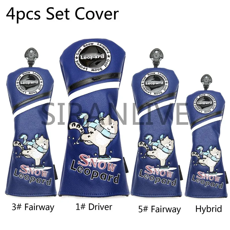 سنو ليوبارد أداة لعب الجولف Headcovers السلع الرياضية بو الجلود جولف الممر السالك الهجينة وودز يغطي شحن مجاني