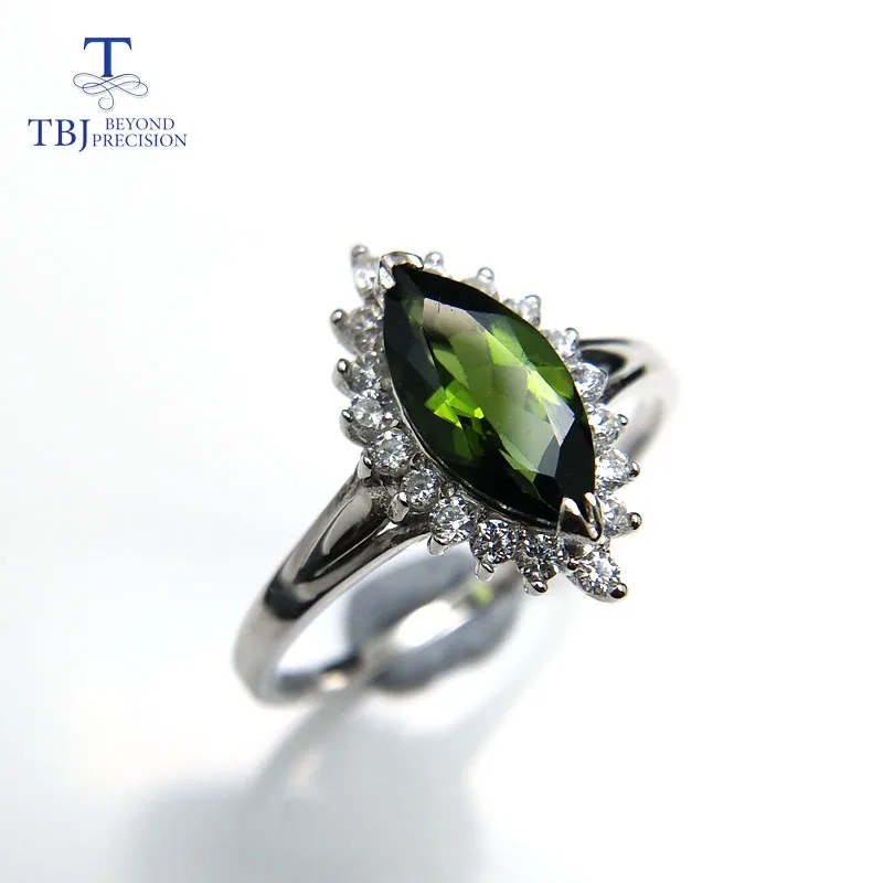 

TBJ,unique design ring with excellent natural green tourmaline in 925 sterling silver gemstone jewelry for girl as birthday gift