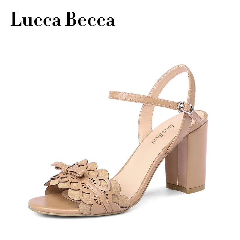 

Lucca Sandals Shoes Woman Chaussures Femme High Heels Sandals Soft Leather Bowknot Peep Toe Sweet Shoes Sandalias Mujer 2018 New