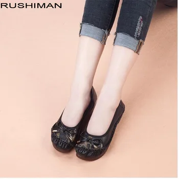 

RUSHIMAN Loafers Woman Genuine Leather Flat Shoes Breathable Soft Bottom Casual Shoes Women Fashion handmade pregnant shoes