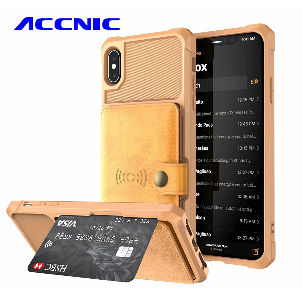 

ACCNIC PU Leather Wallet Phone Case For iPhone 6 6s 7 8 Plus X XS XR XS MAX Card Package Flip Buckle Phone Bag Stand Holder