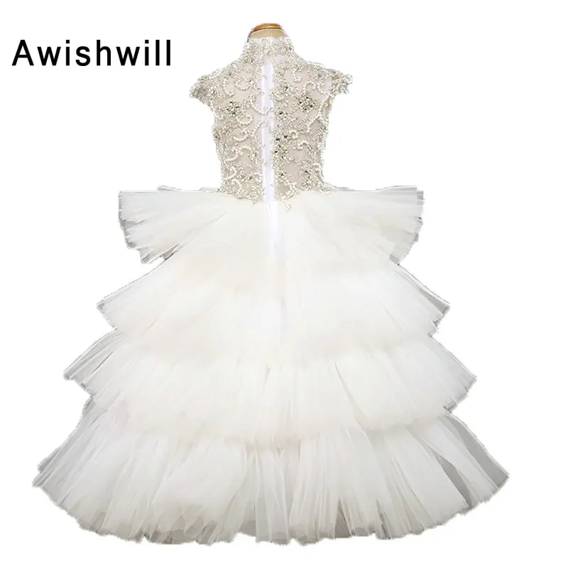 Robe Fille Enfant Mariage de Soiree/Белое многослойное платье с цветочным узором и рукавами