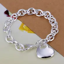Fina del verano del estilo de plata chapada pulsera 925-sterling-silver joyería bijouterie heart chain pulseras para mujeres hombres SB273