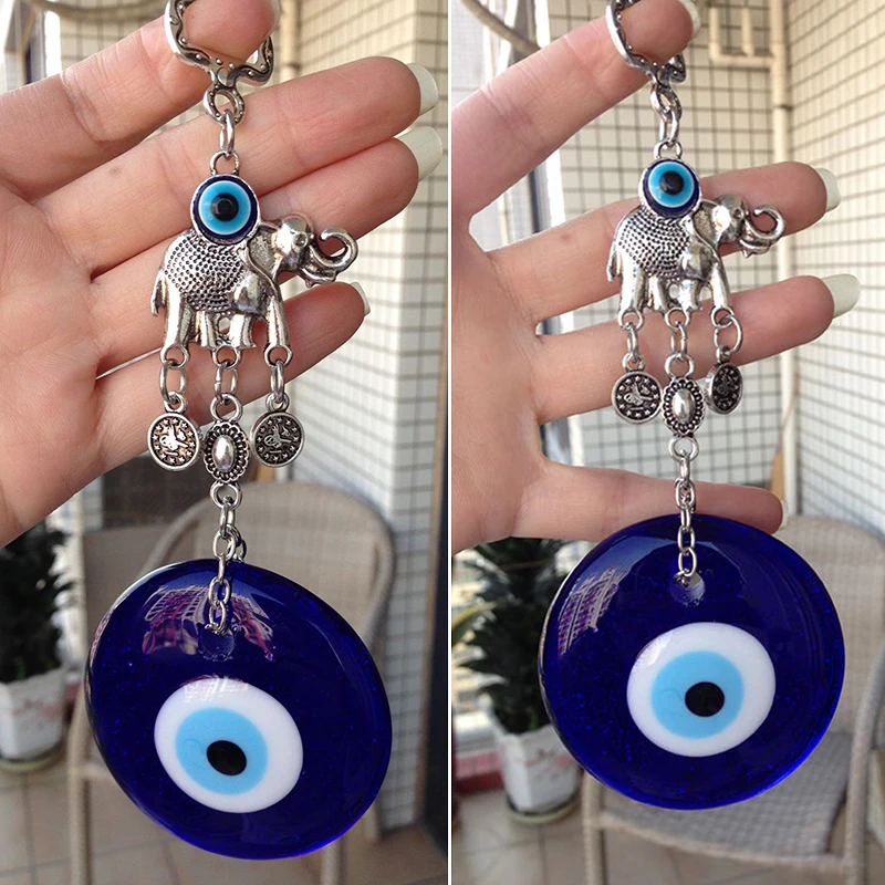 JX-LCLYL Wall Hanging Turkish Elephant Blue Evil Eye Amulet Glass Charm Home Decor