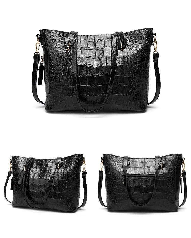 MJ Women Shoulder Bag Female Large PU Leather Women Handbag Crocodile Patterned Leather Tote Big Crossbody Handbag Messenger Bag (16)