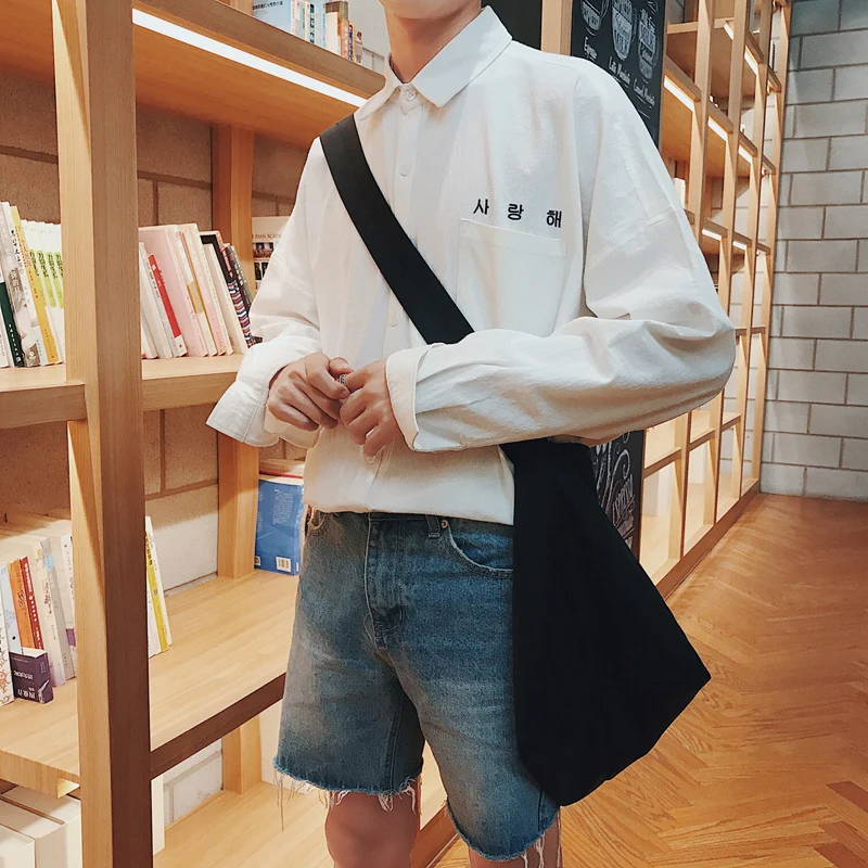 Goedkoop Casual Katoen Effen Kleur Geborduurd Brief Revers Lange Mouwen Heren Shirt 2019 Zomer Korea Stijl Jeugd Losse Camisa Homme M 2XL