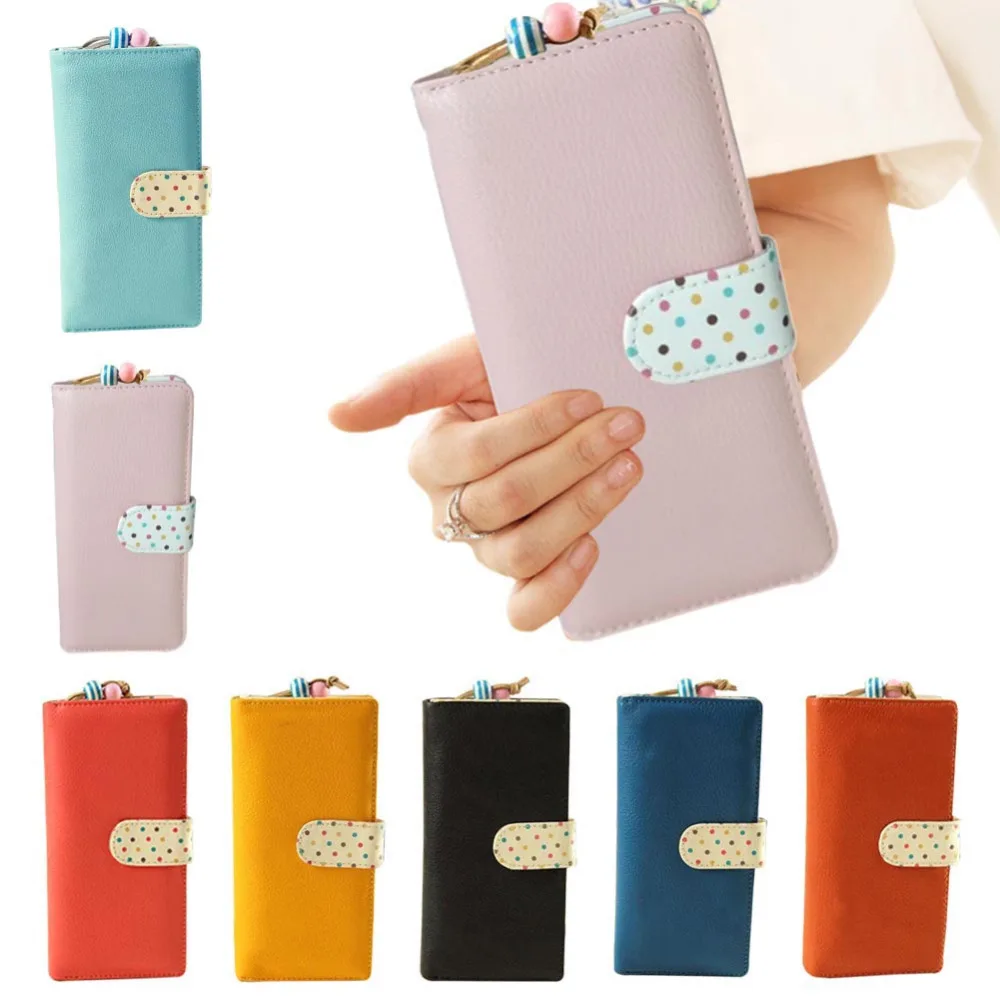 Women Wallets New Lovely Fashion Hasp Zipper Long Polka Dot Miss Lady Purse 7 Colors