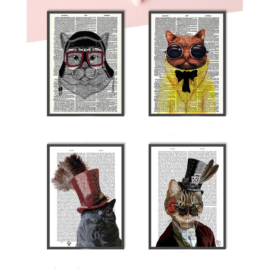 Us 3 59 10 Off Wall Art Retro Cat Dictionary Cute Poster Modern Print Abstract Minimalist Wall Pictures For Living Room Decoration Wall Decor In
