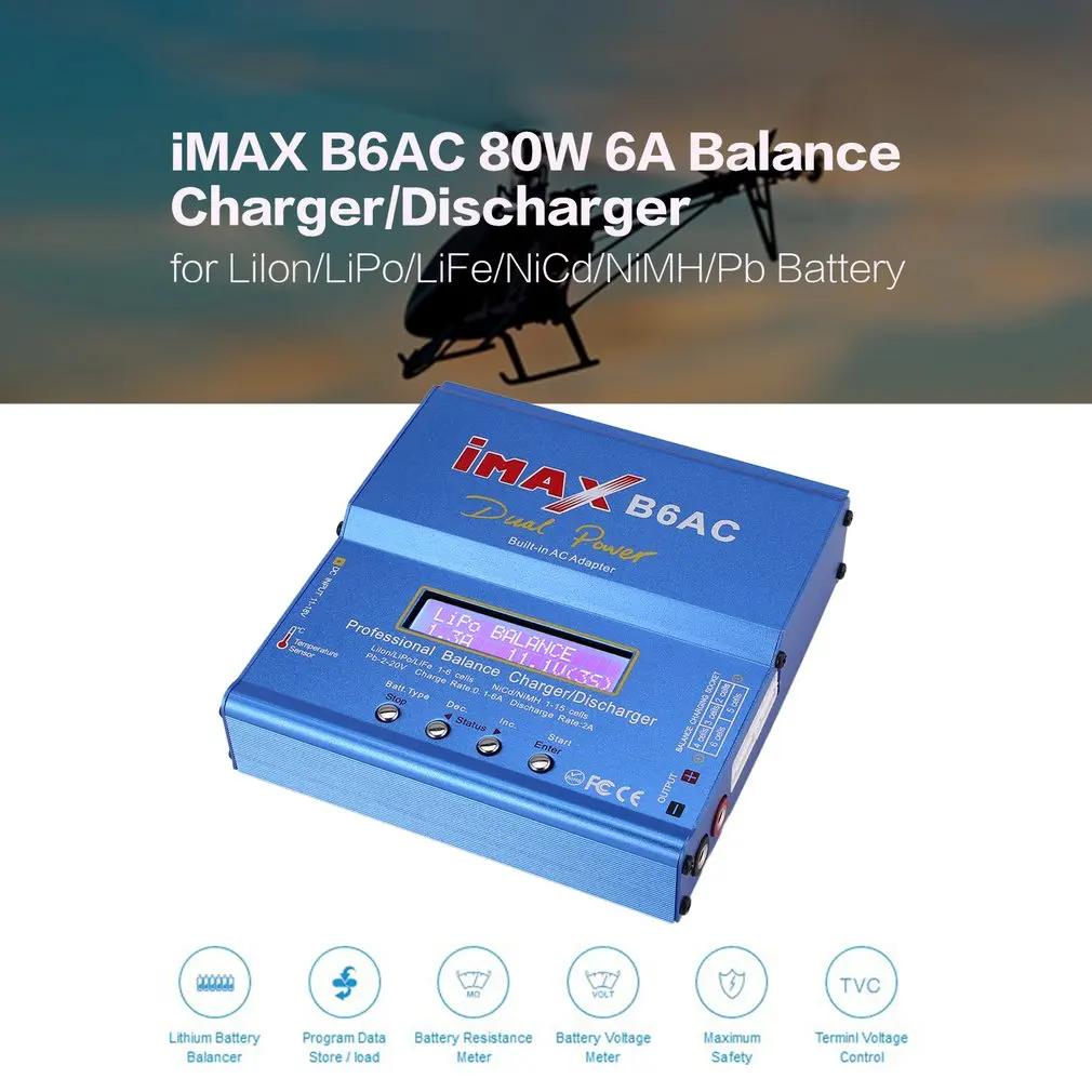 80 Вт IMAX B6AC RC Баланс Липо Батарея Зарядное устройство B6 AC Nimh Nicd литиевых Батарея 10 W Dis Зарядное устройство для rc-вертолет на радиоуправлении