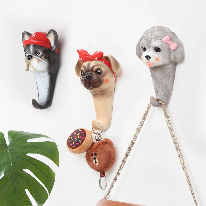 

Creative Dog Shape Wall Hook Resin 3D Animals Hooks Clothes Coat Hangers Key Holder Towel Rack Kitchen Accessories Home Decor
