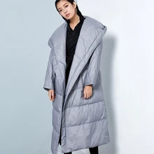 LYNETTE'S CHINOISERIE зимнее оригинальное дизайнерское женское короткое свободное X-long с капюшоном белое пуховое пальто куртки верхняя одежда