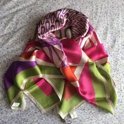 Шелковый шарф квадратный 90*90 см зеленый с принтом роз зима сезон: весна–лето пляж шарф леди подарок натуральный Ткань Высокое качество