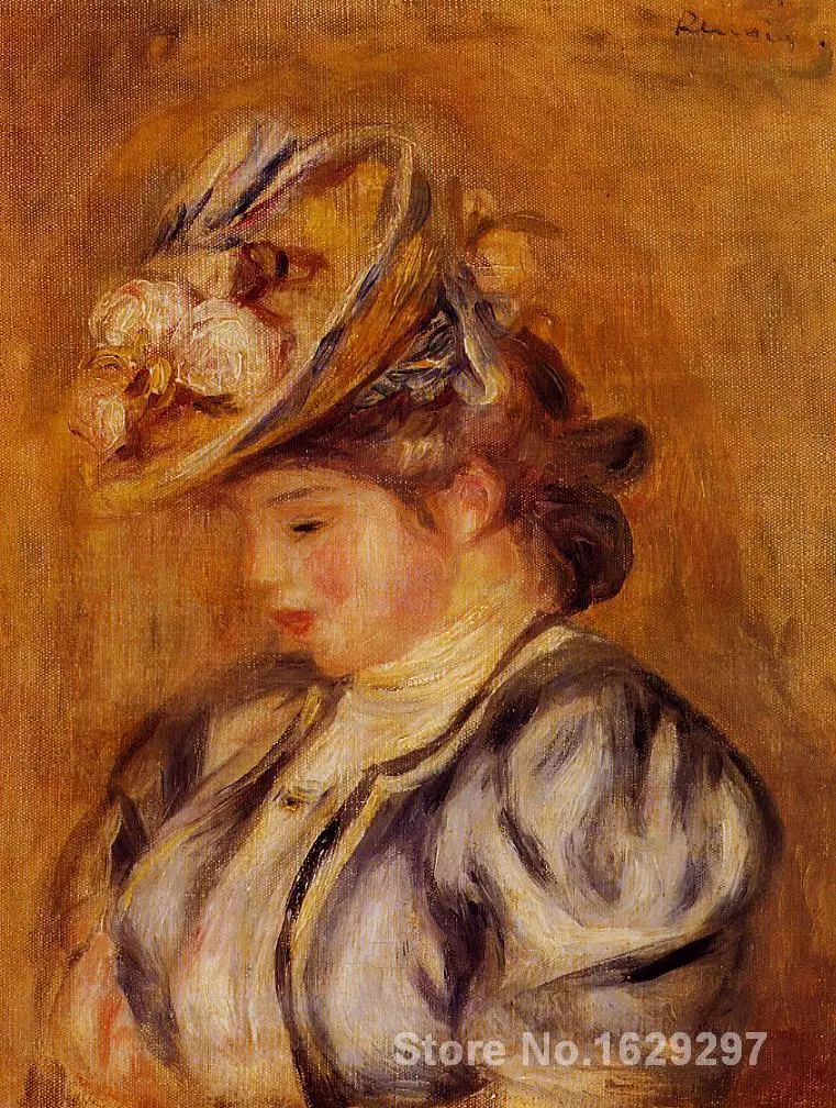 

famous paintings reproductions of Pierre Auguste Renoir Girl in a Flowery Hat Hand-painted High quality