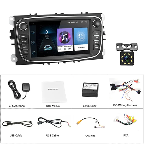 Podofo 2 Din Автомобильный мультимедийный плеер Android 8,1 GPS Авторадио 7 ''автомобильный Радио Mp5 плеер для Ford/Focus/S-Max/Mondeo 9/Galaxy yc-Max - Цвет: With 8 IR Camera