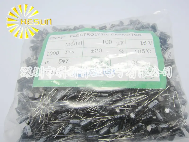 1000pcs X 100 New Chengx 100UF 16V 5X7 Aluminum Electrolytic font b Capacitor b font Connector