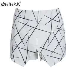 Dhihkk 2018 Новая мода Белые шорты с геометрическим принтом Для женщин Повседневное летние шорты feminino тонкий Высокая Талия