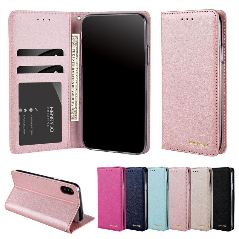 CMAI2 For iPhone 7 Case Leather Silk Magnetic Flip Wallet Cover For iPhone 7 8 Plus 6 6S X XS XR XS Max Case With Cards Pocket