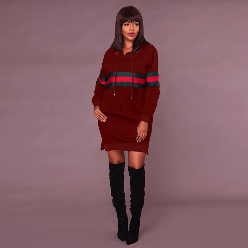 2017 Autumn Winter Casual Sweatshirt Dress Women Long Sleeve Black Striped Mini Hoodies Dresses Female Pullover Christmas Vestidos Hooded18