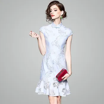 

2019 Mini Dress Sexy Lace Fashion Mermaid Ruffles Short Print Women Simple O Neck Night Club Body con Party Dresses Wholesale