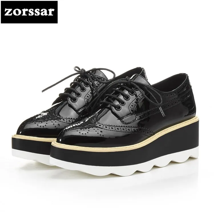 

{Zorssar} 2018 New Genuine Leather female shoes casual pointed toe Wedges platform High heels pumps shoes fashion women shoes