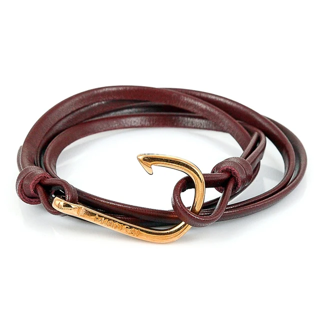 Men Fish Hook Bracelet Women Jewelry Whole 24k Rose Gold Men Fish Hook Bracelet Women Jewelry Whole 24k Rose Gold Stainless Steel Anchor Charm Genuine Leather