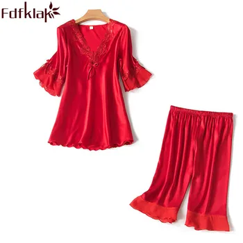 

Fdfklak Summer New Pyjamas Women Night Pajama Silk Sleepwear Set Women Lingerie Pijama Mujer Sleeping Clothing M-XXL Q1248