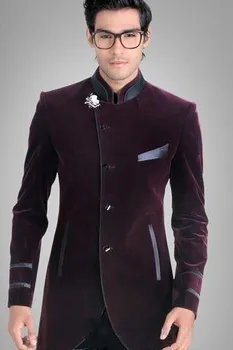 

Handsome Burgundy Velvet Groom Tuxedos Groomsmen Wedding Prom Suits Custom Made Men's Prom Wear Suits Sets (Jacket+Pants)