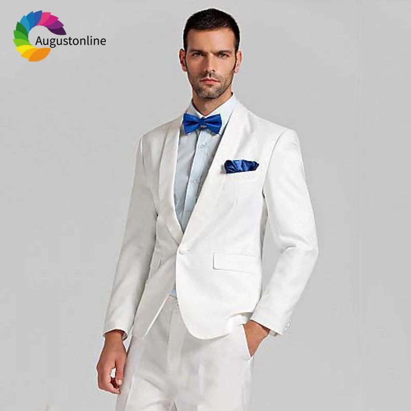 White Wedding Men Suits Tuxedos Shawl Lapel Groom Wear 2 Pieces (Jacket+Pants) Slim Fit Terno Bridegroom Blazer Costume Homme white wedding men suits slim fit groom wear tuxedos with shawl lapel 2 pieces jacket pants bridegroom set best man blazer