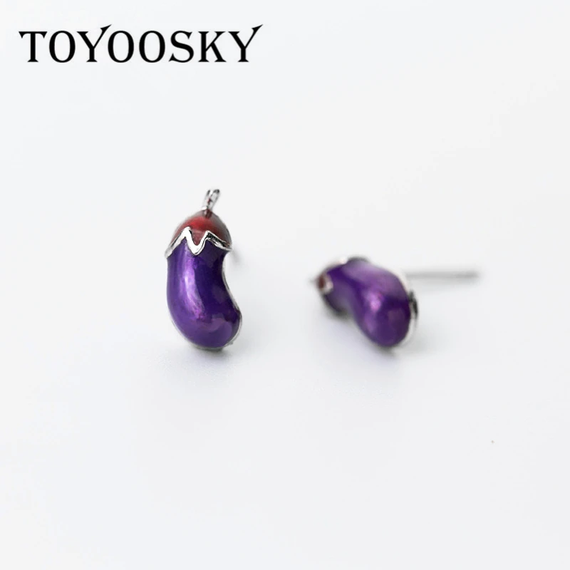 

Eggplant Stud Earrings S925 Silver New Purple Vegetable Earring for Women Girls Gift Brincos Christmas Food Jewelry