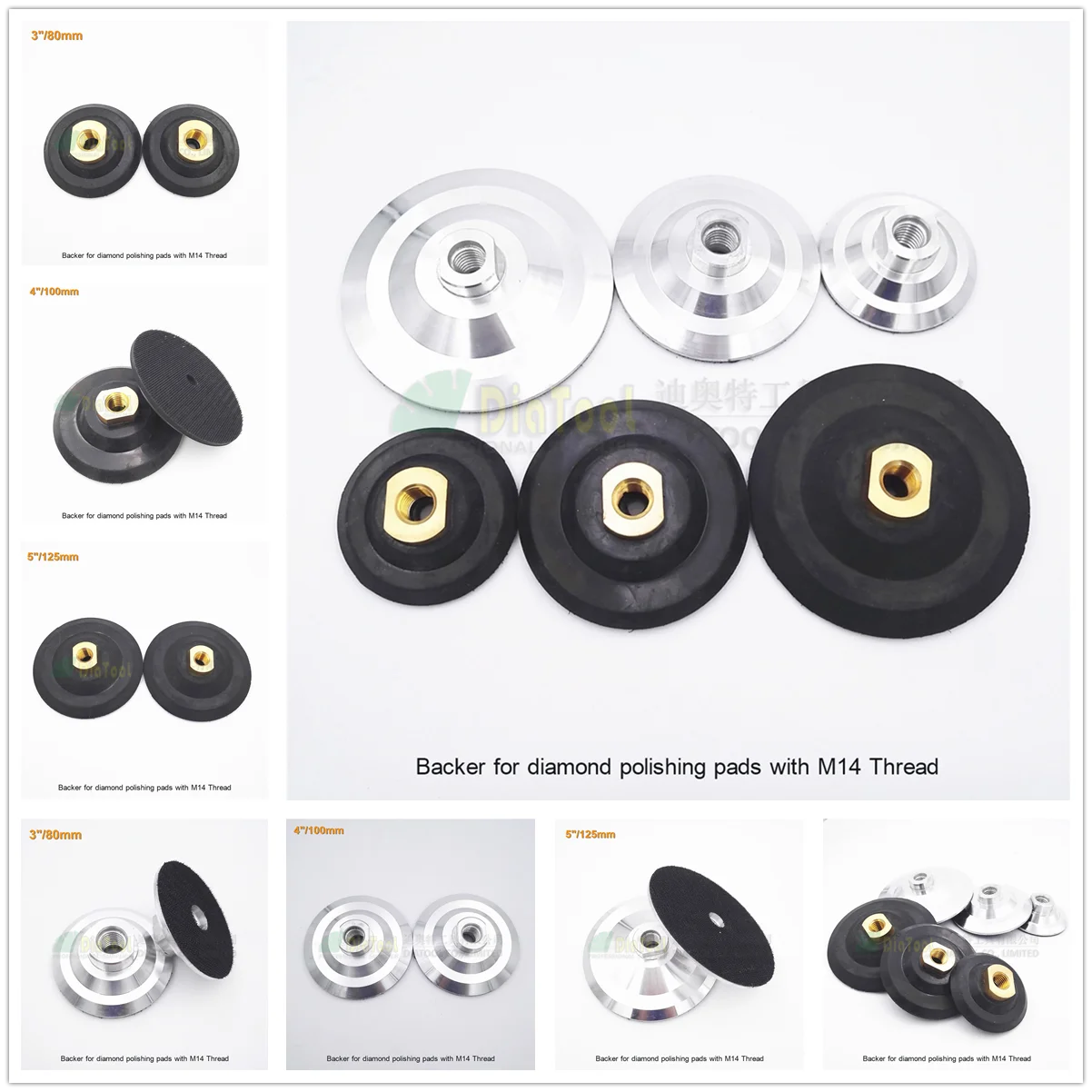 

SHDIATOOL 2pcs Back Pad For Diamond Polishing Pads Holder With M14 Thread Diameter 3"/4"/5", Rubber Based /Aluminum Based