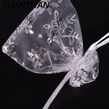 TUANTUAN 100 шт подарок на Рождество мешочки из органзы Свадебные любимые 7*9 см белые с Серебряная Снежинка канцелярский держатель