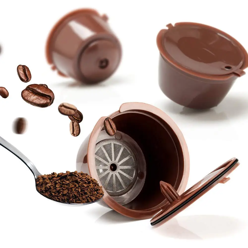 

VOGVIGO Coffee Capsule Filter Cup 3 pcs Reusable Nescafe Dolce Gusto Refillable Caps Spoon Brush Filter Baskets Pod Soft