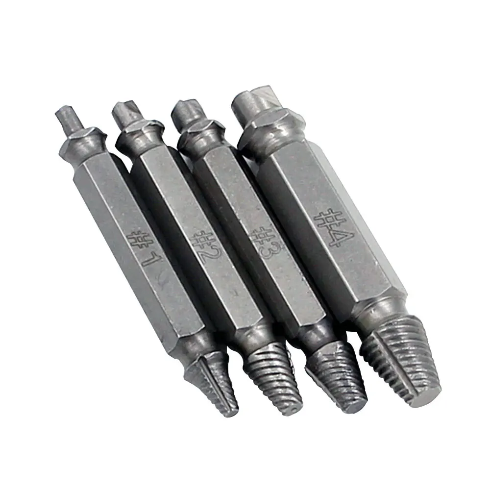 4Pcs Screw Extractor Drill Bits Guide Set Broken Damaged Bolt Remover Double Ended Damaged Screw Extractor 1# 2# 3# 4#