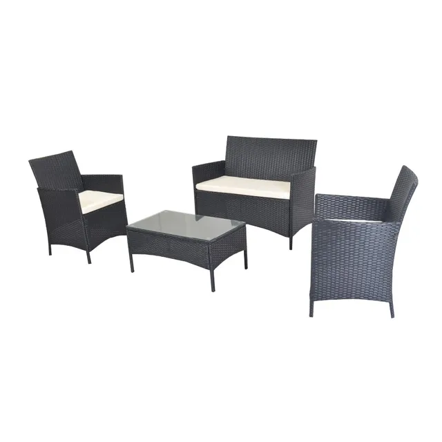 Compact 4pcs White Cushioned Outdoor Patio Furniture PE Rattan Compact 4pcs White Cushioned Outdoor Patio Furniture PE Rattan Wicker Set Black - Compact 4pcs White Cushioned Outdoor Patio Furniture PE Rattan